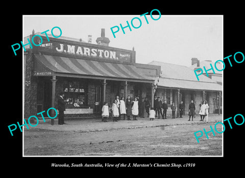 OLD LARGE HISTORIC PHOTO WAROOKA SOUTH AUSTRALIA, THE MARSTON CHEMIST SHOP 1910