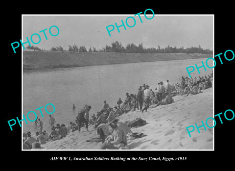 OLD LARGE HISTORIC PHOTO AUSTRALIAN MILITARY WWI, BATHING IN SUEZ CANAL c1915