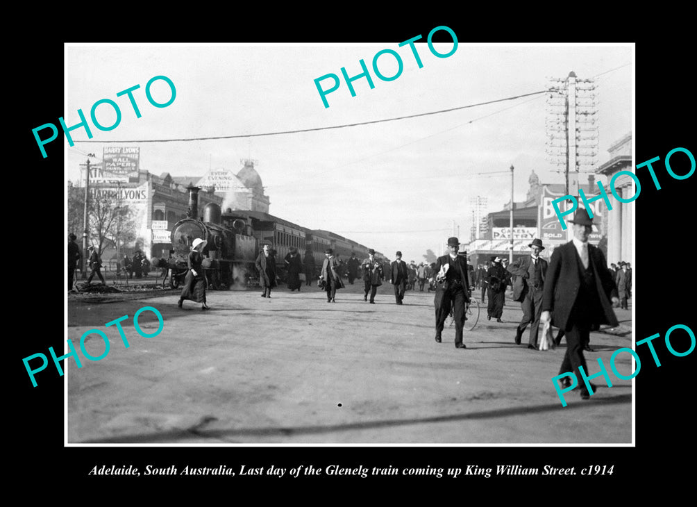 OLD LARGE HISTORIC PHOTO ADELAIDE SOUTH AUSTRALIA, LAST GLENELG TRAIN KWS c1914