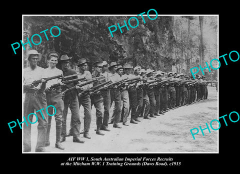 OLD LARGE HISTORIC PHOTO AUSTRALIAN MILITARY WWI, TRAINING RECRUITS MITCHAM 1915