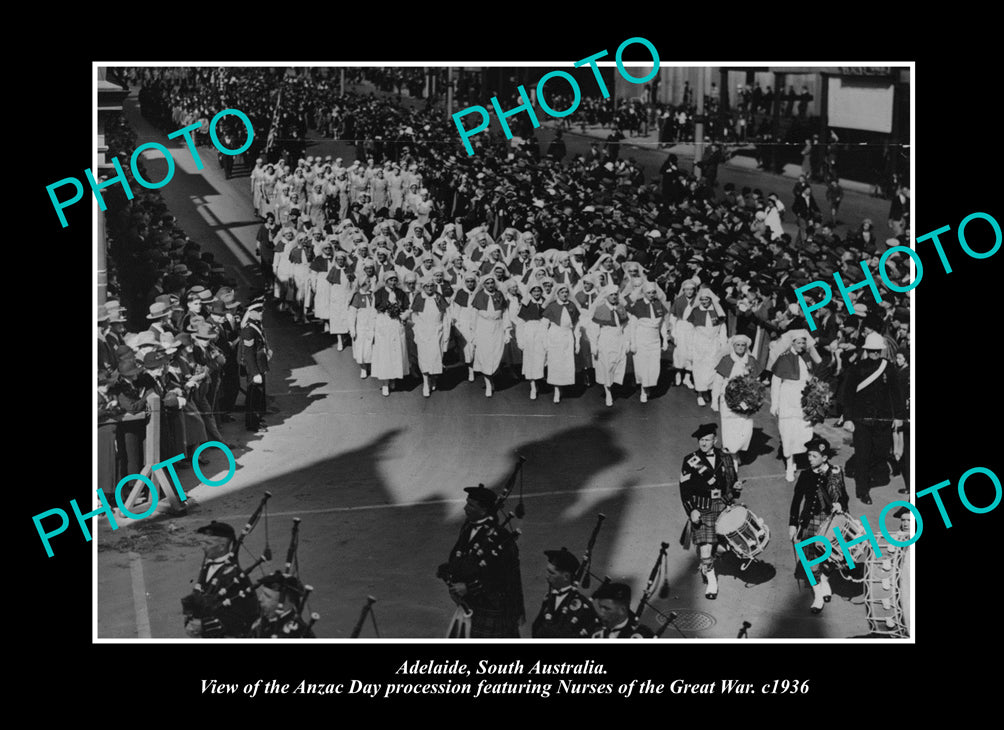 OLD LARGE HISTORIC PHOTO ADELAIDE SOUTH AUSTRALIA, WWI NURSES PARADE c1934