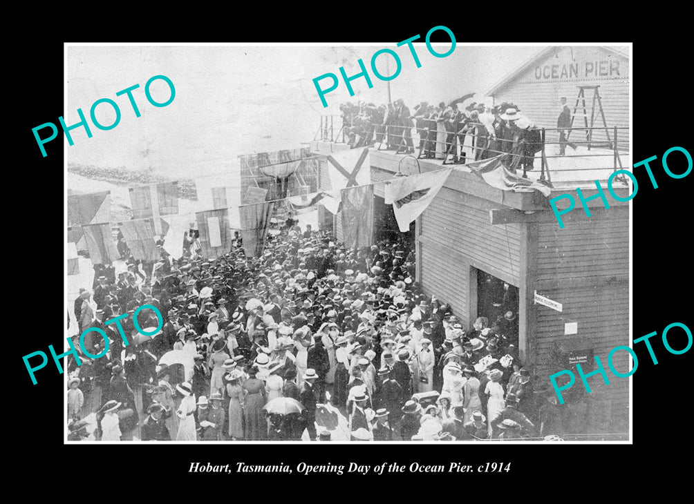 OLD LARGE HISTORIC PHOTO HOBART TASMANIA, OPENING OF THE OCEAN PIER c1914