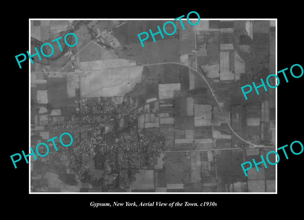 OLD LARGE HISTORIC PHOTO GYPSUM NEW YORK, AERIAL VIEW OF THE TOWN c1930