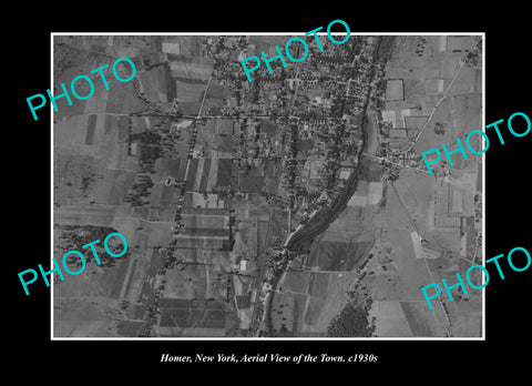 OLD LARGE HISTORIC PHOTO HOMER NEW YORK, AERIAL VIEW OF THE TOWN c1930