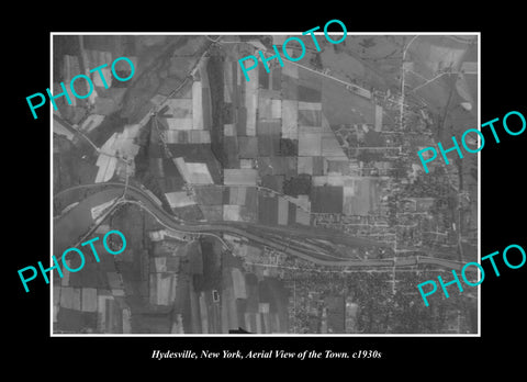 OLD LARGE HISTORIC PHOTO HYDESVILLE NEW YORK, AERIAL VIEW OF THE TOWN c1930