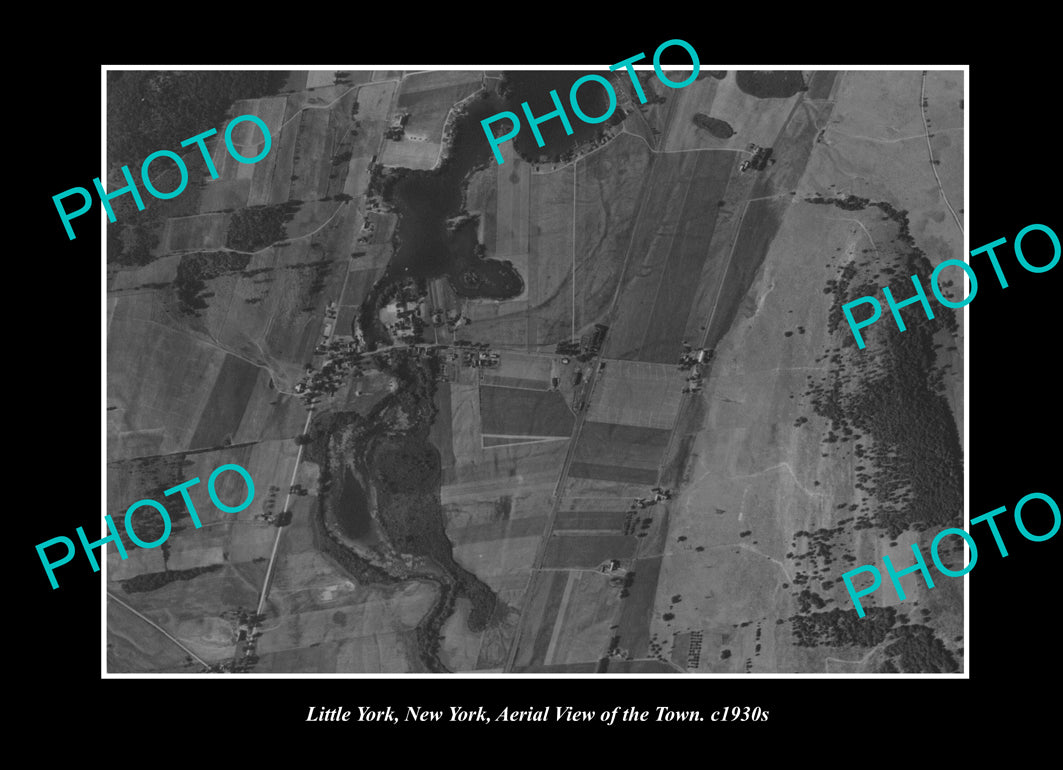 OLD LARGE HISTORIC PHOTO LITTLE YORK NEW YORK, AERIAL VIEW OF THE TOWN c1930