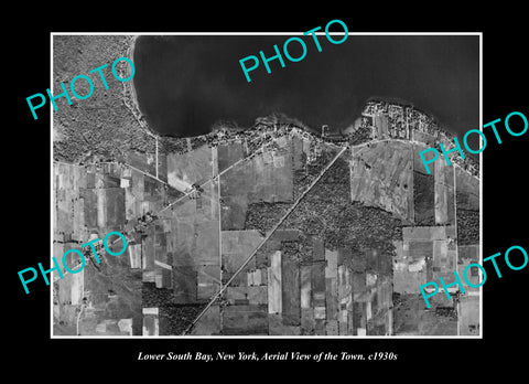 OLD LARGE HISTORIC PHOTO LOWER SOUTH BAY NEW YORK, AERIAL VIEW OF THE TOWN c1930