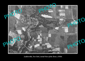 OLD LARGE HISTORIC PHOTO LUDLOWVILLE NEW YORK, AERIAL VIEW OF THE TOWN c1930