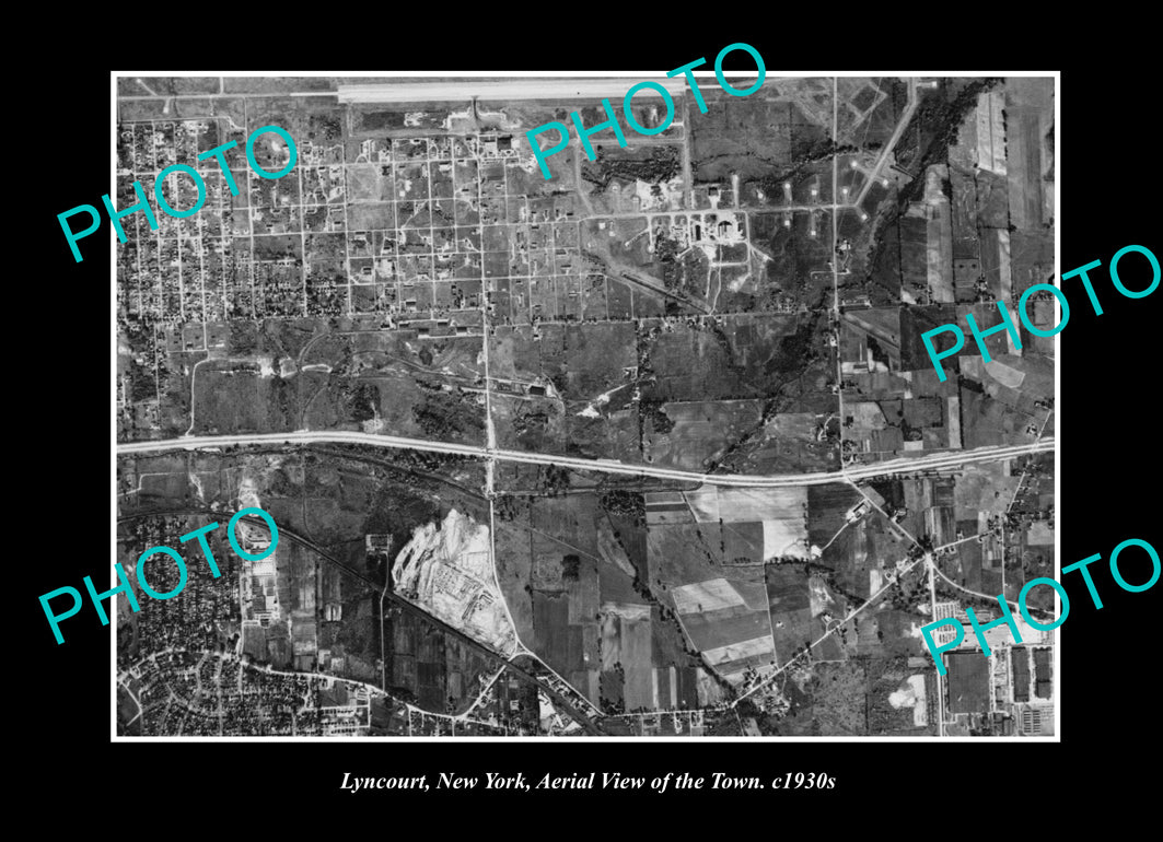 OLD LARGE HISTORIC PHOTO LYNCOURT NEW YORK, AERIAL VIEW OF THE TOWN c1930