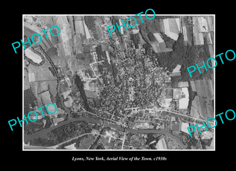 OLD LARGE HISTORIC PHOTO LYONS NEW YORK, AERIAL VIEW OF THE TOWN c1930 1