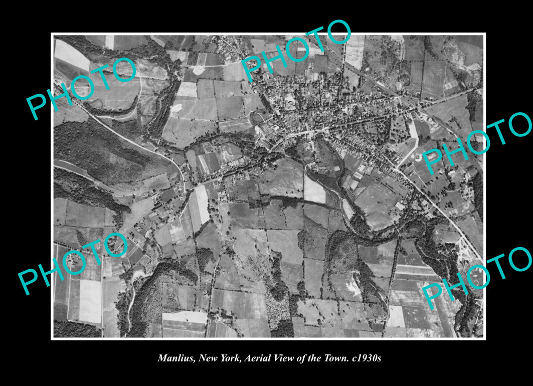 OLD LARGE HISTORIC PHOTO MANLIUS NEW YORK, AERIAL VIEW OF THE TOWN c1930