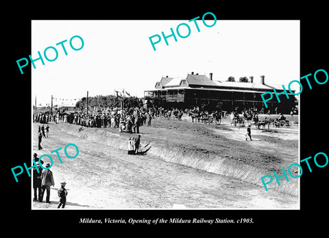 OLD LARGE HISTORIC PHOTO MILDURA VICTORIA, OPENING OF RAILWAY STATION c1903
