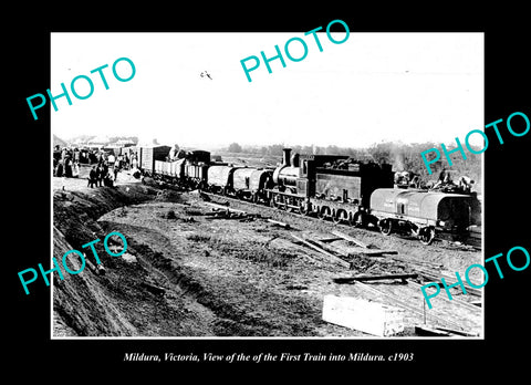 OLD LARGE HISTORIC PHOTO MILDURA VICTORIA, THE 1st TRAIN AT ARRIVE BY RAIL c1903