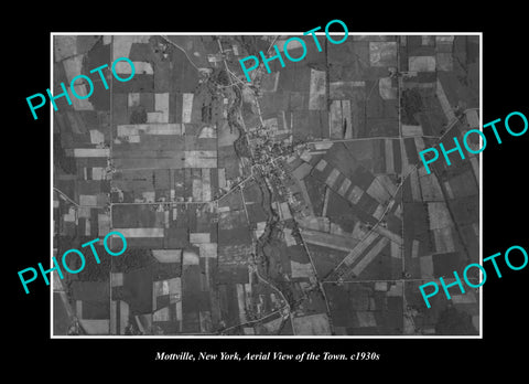 OLD LARGE HISTORIC PHOTO MOTTVILLE NEW YORK, AERIAL VIEW OF THE TOWN c1930