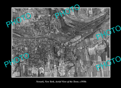 OLD LARGE HISTORIC PHOTO NEWARK NEW YORK, AERIAL VIEW OF THE TOWN c1950