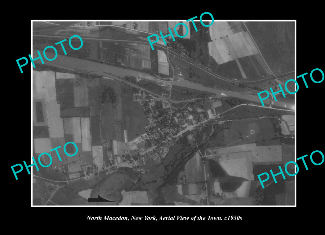 OLD LARGE HISTORIC PHOTO NORTH MACEDON NEW YORK, AERIAL VIEW OF THE TOWN c1930