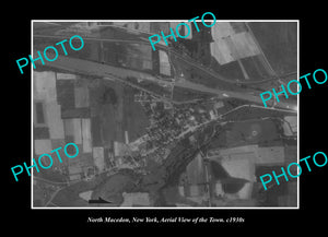 OLD LARGE HISTORIC PHOTO NORTH MACEDON NEW YORK, AERIAL VIEW OF THE TOWN c1930