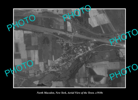 OLD LARGE HISTORIC PHOTO NORTH MACEDON NEW YORK, AERIAL VIEW OF THE TOWN c1930