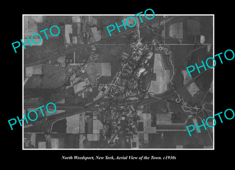 OLD LARGE HISTORIC PHOTO NORTH WEEDSPORT NEW YORK, AERIAL VIEW OF THE TOWN c1930