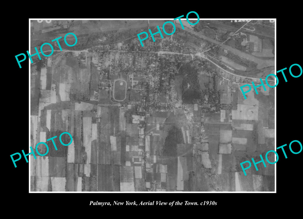 OLD LARGE HISTORIC PHOTO PALMYRA NEW YORK, AERIAL VIEW OF THE TOWN c1930