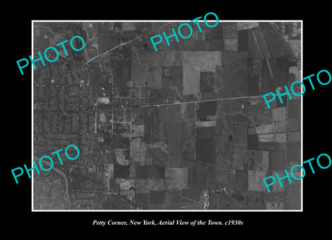 OLD LARGE HISTORIC PHOTO PETTY CORNER NEW YORK, AERIAL VIEW OF THE TOWN c1930