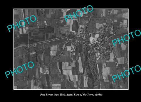 OLD LARGE HISTORIC PHOTO PORT BYRON NEW YORK, AERIAL VIEW OF THE TOWN c1930