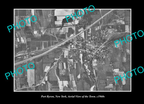 OLD LARGE HISTORIC PHOTO PORT BYRON NEW YORK, AERIAL VIEW OF THE TOWN c1960