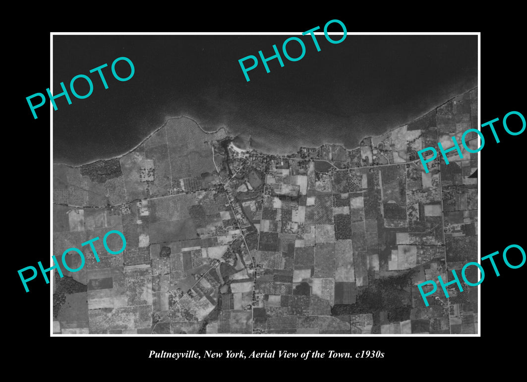 OLD LARGE HISTORIC PHOTO PULTNEYVILLE NEW YORK, AERIAL VIEW OF THE TOWN c1930