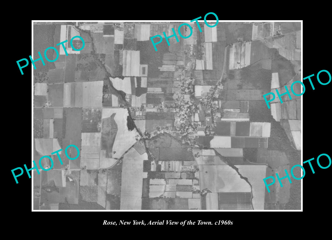 OLD LARGE HISTORIC PHOTO ROSE NEW YORK, AERIAL VIEW OF THE TOWN c1960