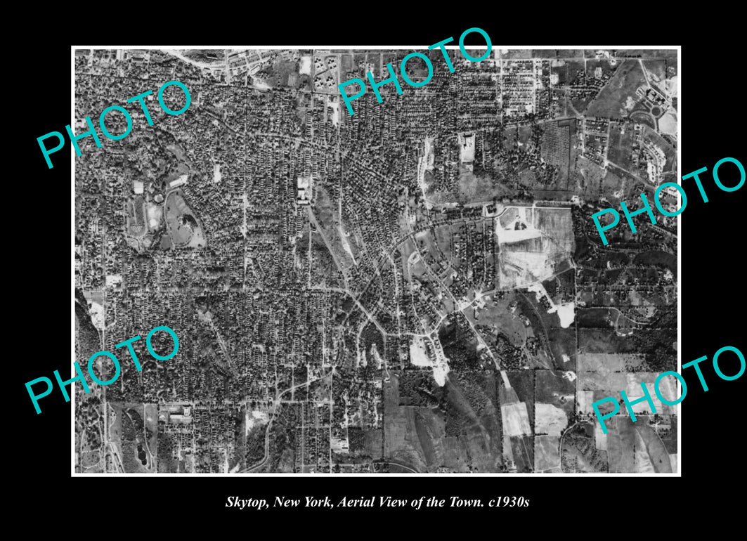 OLD LARGE HISTORIC PHOTO SKYTOP NEW YORK, AERIAL VIEW OF THE TOWN c1930 2