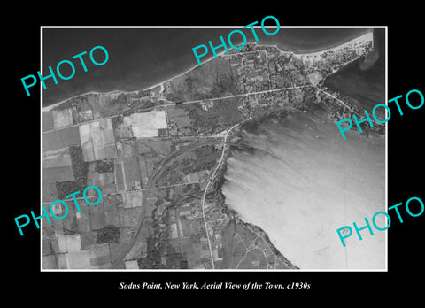 OLD LARGE HISTORIC PHOTO SODUS POINT NEW YORK, AERIAL VIEW OF THE TOWN c1930