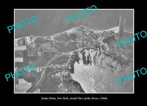 OLD LARGE HISTORIC PHOTO SODUS POINT NEW YORK, AERIAL VIEW OF THE TOWN c1960