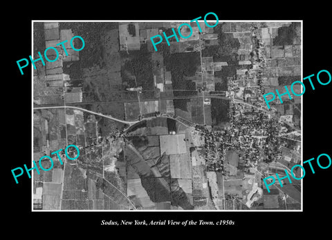 OLD LARGE HISTORIC PHOTO SODUS NEW YORK, AERIAL VIEW OF THE TOWN c1950