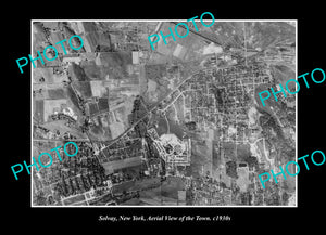 OLD LARGE HISTORIC PHOTO SOLVAY NEW YORK, AERIAL VIEW OF THE TOWN c1930