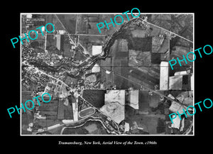 OLD LARGE HISTORIC PHOTO TRUMANSBURG NEW YORK, AERIAL VIEW OF THE TOWN c1960