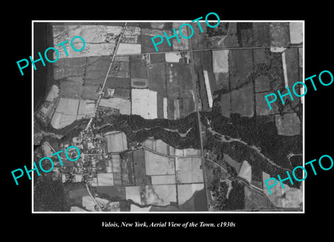 OLD LARGE HISTORIC PHOTO VALOIS NEW YORK, AERIAL VIEW OF THE TOWN c1930