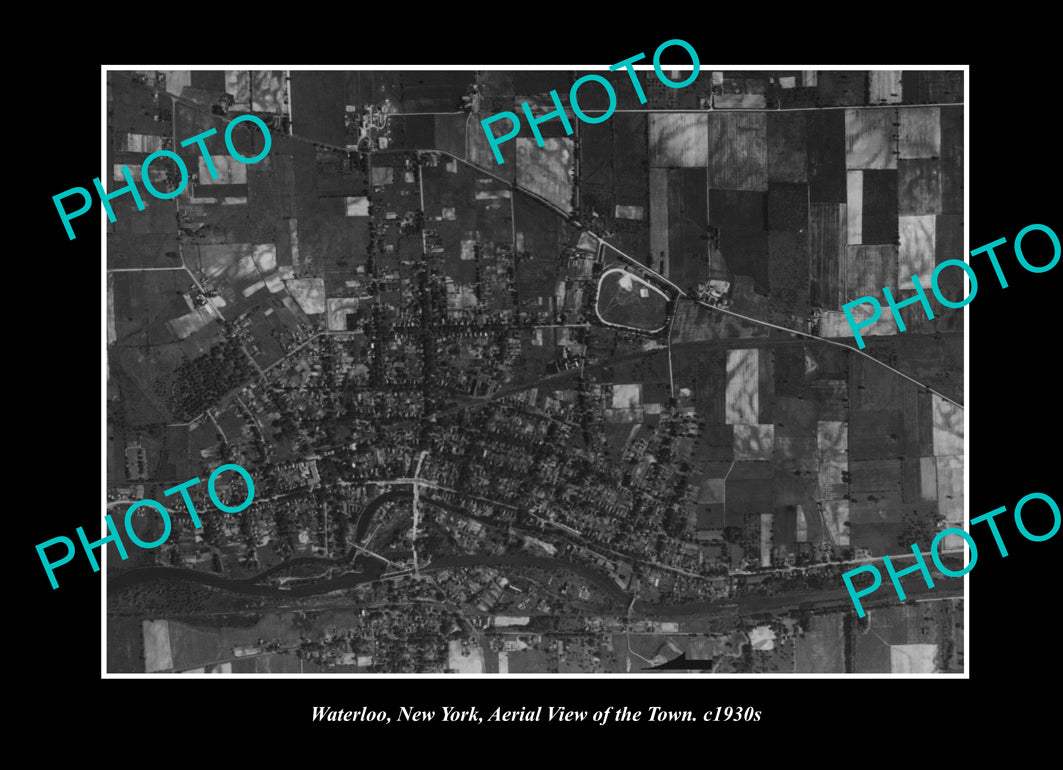 OLD LARGE HISTORIC PHOTO WATERLOO NEW YORK, AERIAL VIEW OF THE TOWN c1930 1