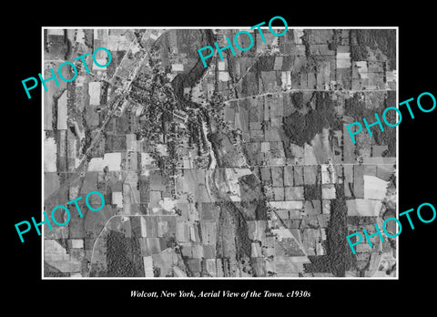 OLD LARGE HISTORIC PHOTO WOLCOTT NEW YORK, AERIAL VIEW OF THE TOWN c1930 1