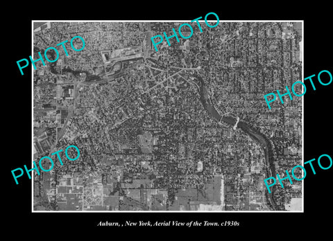 OLD LARGE HISTORIC PHOTO AUBURN NEW YORK, AERIAL VIEW OF THE TOWN c1930 1