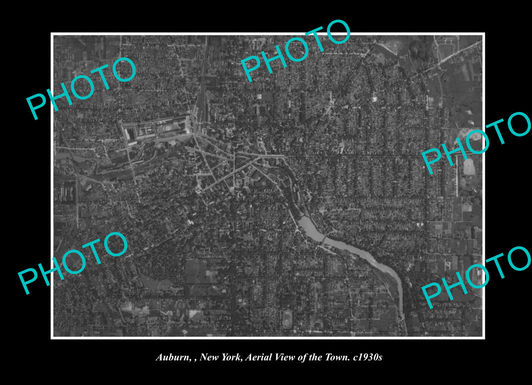 OLD LARGE HISTORIC PHOTO AUBURN NEW YORK, AERIAL VIEW OF THE TOWN c1930 2