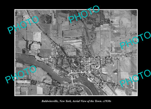 OLD LARGE HISTORIC PHOTO BALDWINSVILLE NEW YORK, AERIAL VIEW OF THE TOWN c1930 2