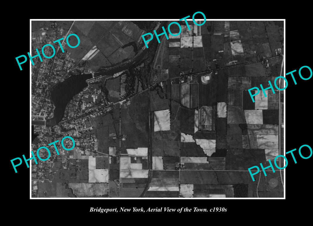 OLD LARGE HISTORIC PHOTO BRIDGEPORT NEW YORK, AERIAL VIEW OF THE TOWN c1930