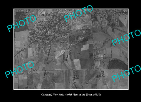 OLD LARGE HISTORIC PHOTO CORTLAND NEW YORK, AERIAL VIEW OF THE TOWN c1930 2