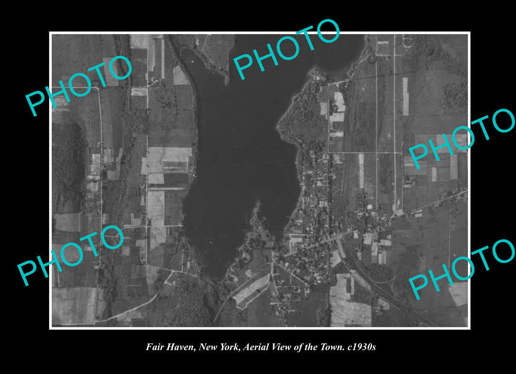 OLD LARGE HISTORIC PHOTO FAIR HAVEN NEW YORK, AERIAL VIEW OF THE TOWN c1930