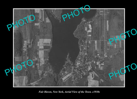 OLD LARGE HISTORIC PHOTO FAIR HAVEN NEW YORK, AERIAL VIEW OF THE TOWN c1930