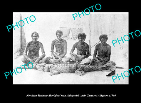 OLD LARGE HISTORIC PHOTO OF ABORIGINAL MEN WITH CAPTURED CROCODILE c1900