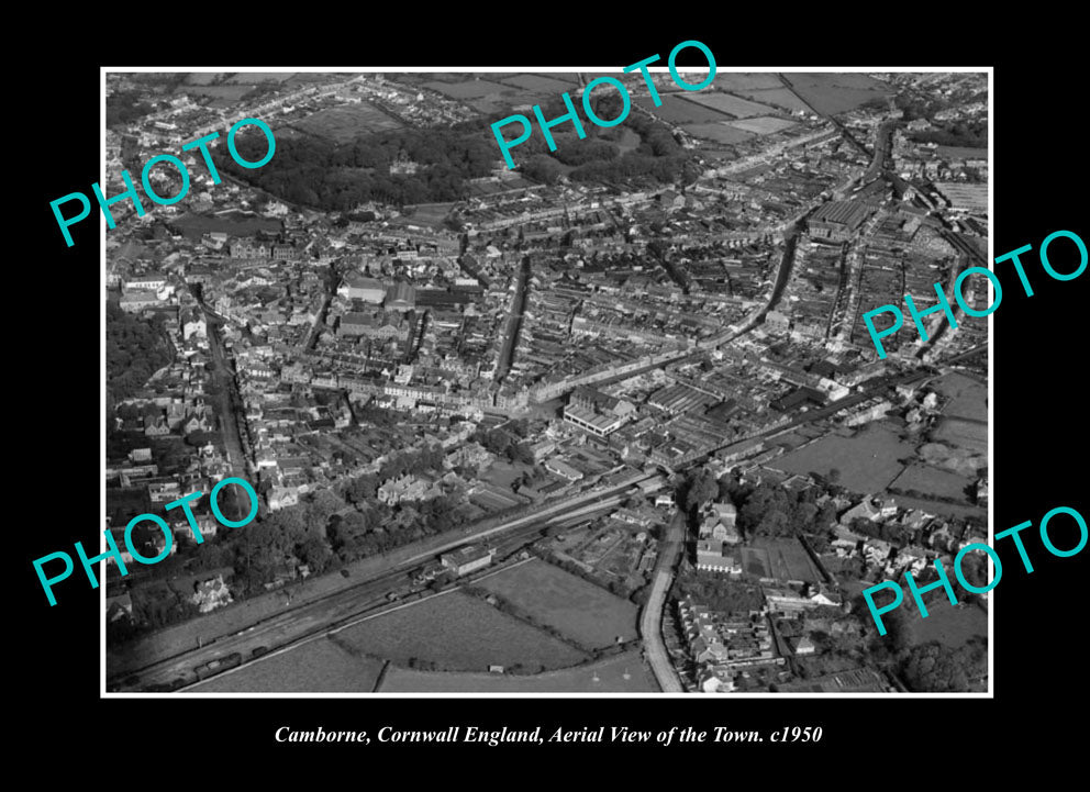 OLD LARGE HISTORIC PHOTO CAMBORNE CORNWALL ENGLAND AERIAL VIEW SHOWING ...