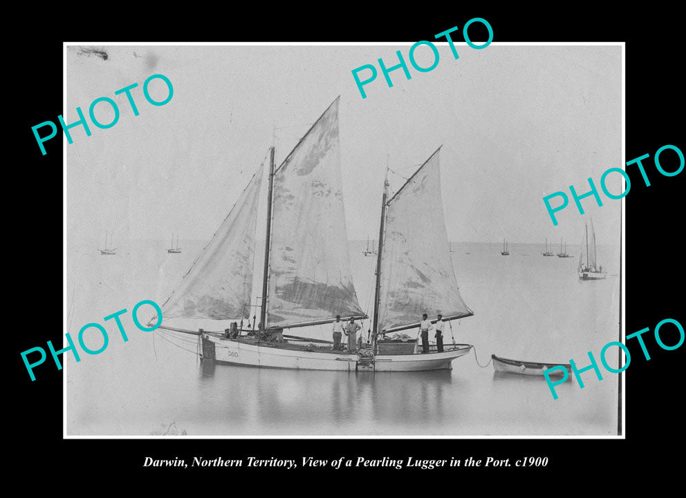 OLD LARGE HISTORIC PHOTO DARWIN NORTHERN TERRITORY, PEARL LUGGER IN PORT c1900