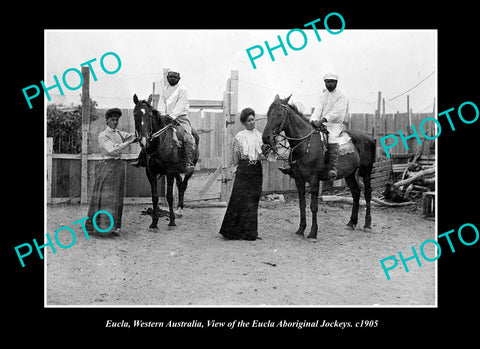 OLD LARGE HISTORIC PHOTO EUCLA WESTERN AUSTRALIA, ABORIGINAL JOCKEYS c1905