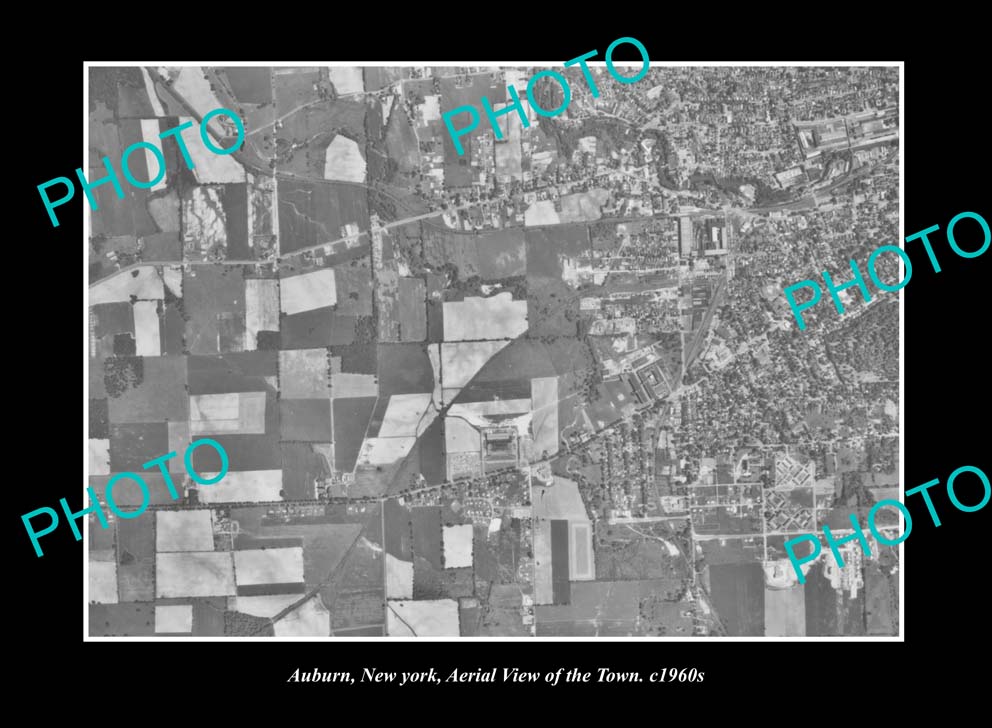 OLD LARGE HISTORIC PHOTO AUBURN NEW YORK, AERIAL VIEW OF THE DISTRICT c1960 2